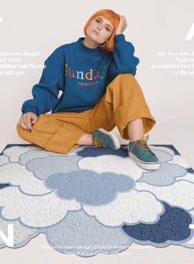 进门入户门丝圈地垫脚垫蓝色云朵可裁剪可定制蹭土垫TANTU研究所