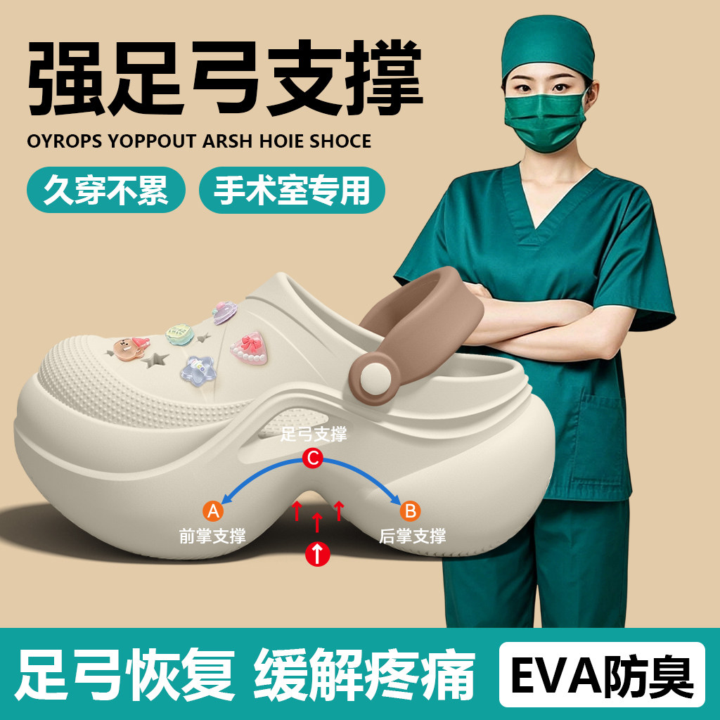 手术室洞洞鞋女款2026新款夏季户外海边沙滩防滑足弓支撑凉拖女士