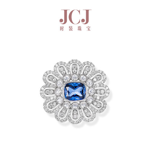 JCJ时装珠宝HighJewelPlay系列925银复古风格合成蓝宝石胸针