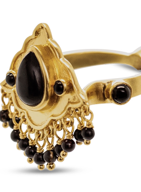 JCJ时装珠宝艺术派系列925银黑色绿色玛瑙短流苏戒指