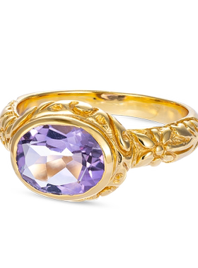 JCJ时装珠宝艺术派系列925银雕纹戒臂紫水晶戒指