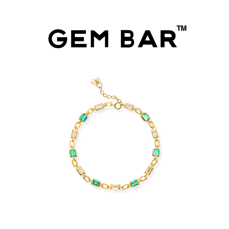 JCJ时装珠宝GEM BAR 9K金长方锆石合成祖母绿手链