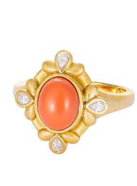 JCJ时装珠宝HighJewelPlay925银设计感仿珊瑚锆石戒指项链耳饰