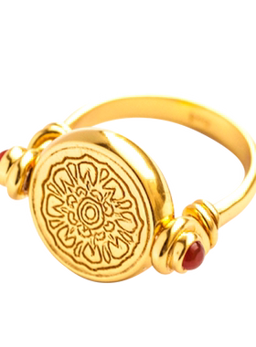 jcj时装珠宝花纹红玛瑙翻转戒指