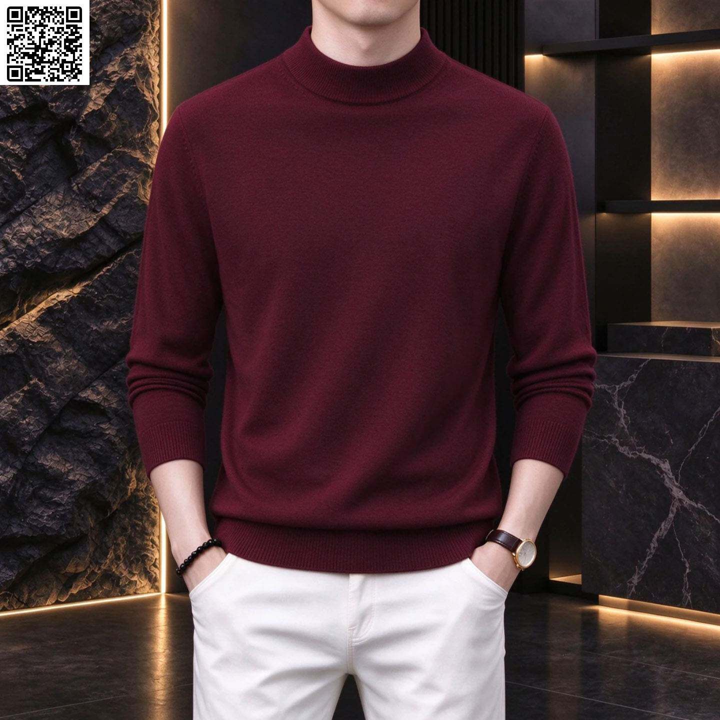 楚勇厂家直发半高领精仿羊毛衫可机洗高档男士超细精纺长袖针织衫