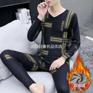 点击率冬季精品男装店男士德绒保暖内衣套装加绒打底防寒秋衣秋裤