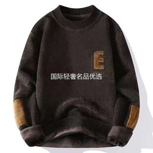 点击率百货男装男士加绒加厚卫衣2026秋冬圆领针织毛衣保暖打底衫