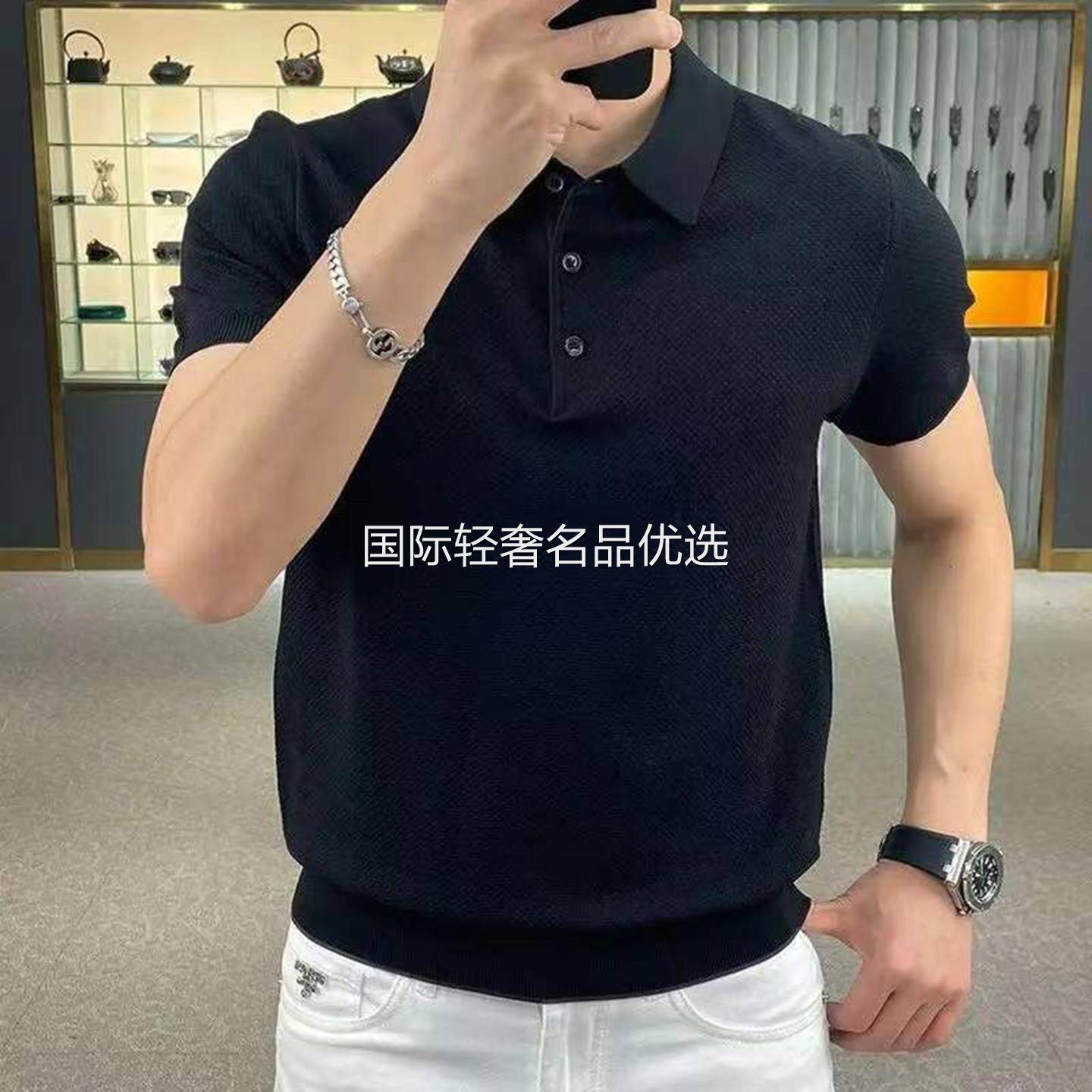 维干男装2026夏季新款男士个性凤梨纹针织短袖纯色半袖翻领polo衫