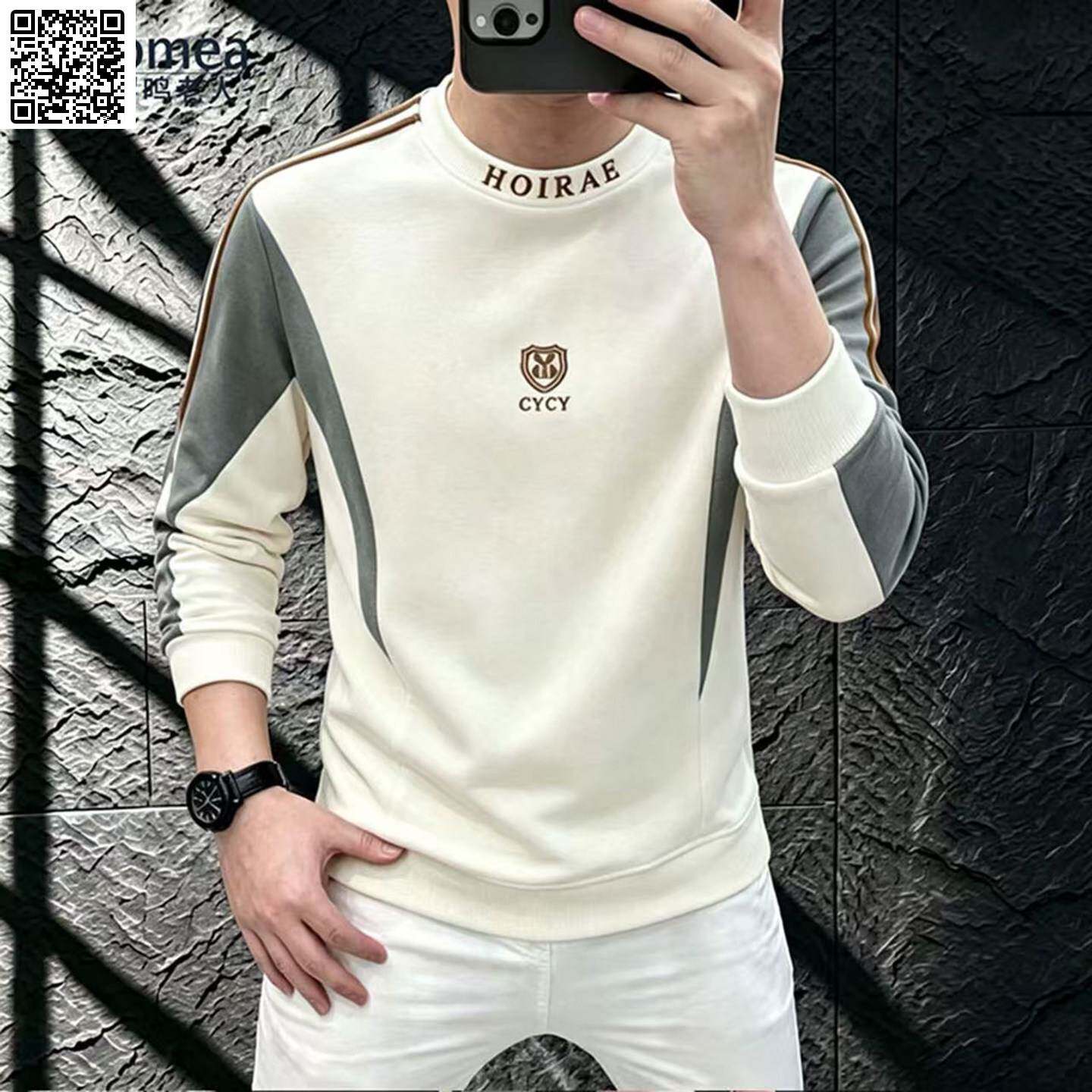 罗鸣老人品牌男装2026春秋季新款男士印花圆领卫衣棉质休闲长袖潮