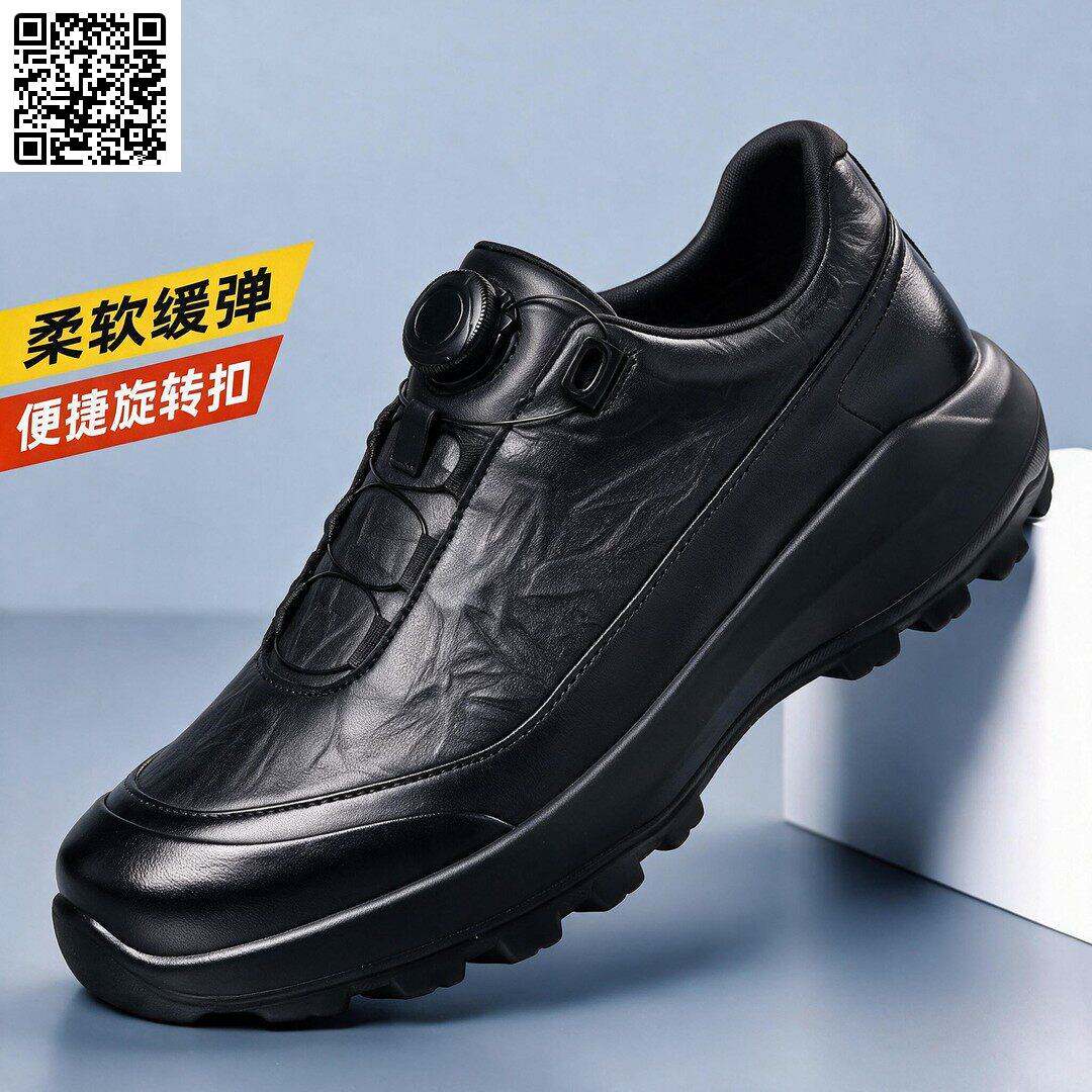 男士商务休闲透气软底旋转纽扣防滑增高缓震驾车皮鞋舒适中年