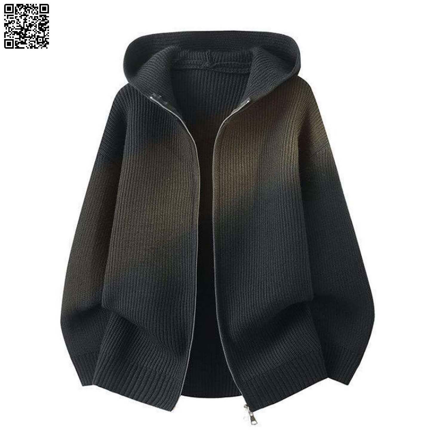 维干高档连帽针织开衫男士春秋新款简约毛衣外套纯色休闲拉链毛衣