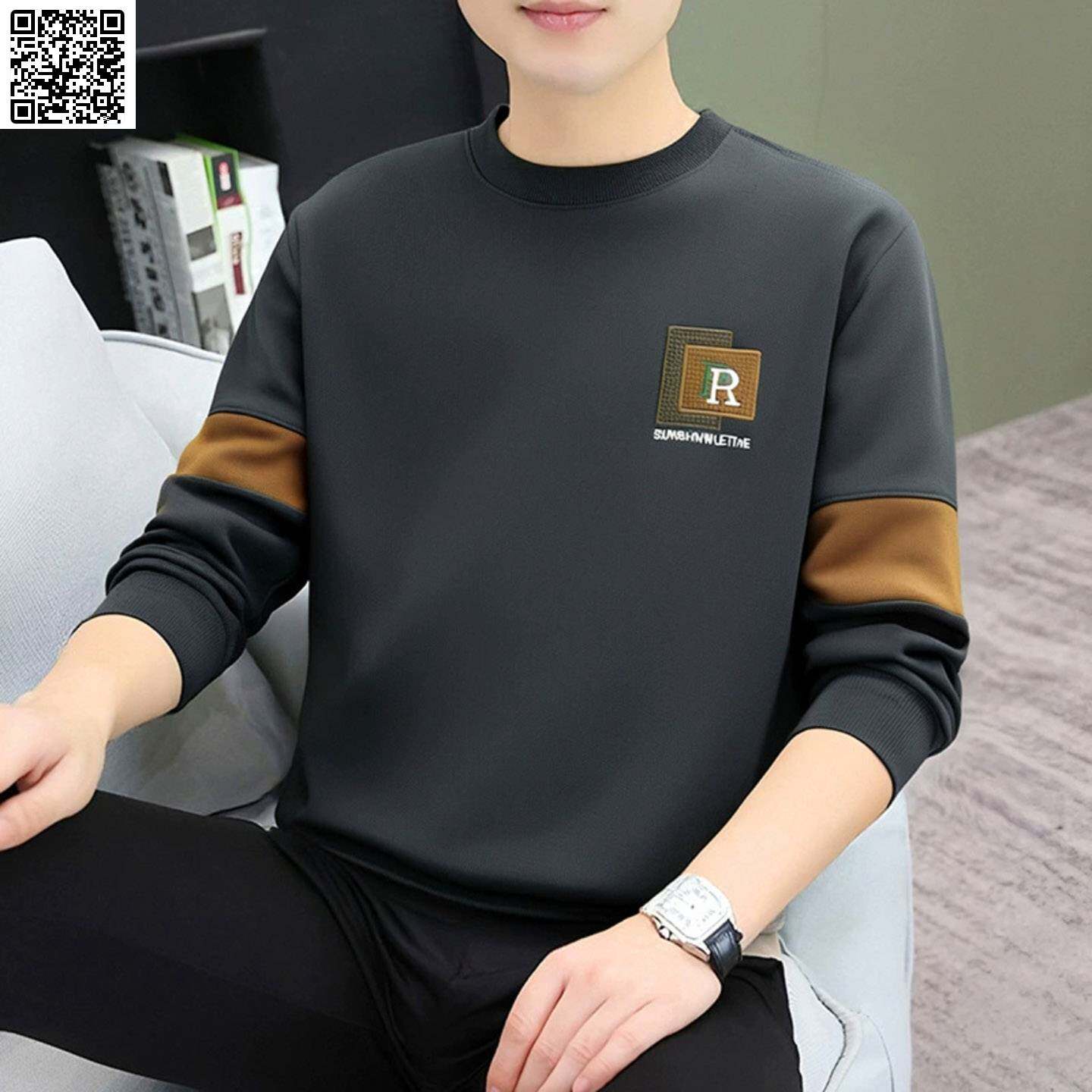 铂瑾夏季精品男装店圆领套头卫衣2026春秋季新款男士宽松打底衫潮