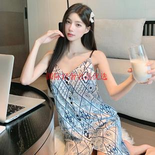 夏冰丝性感吊带短裙睡衣带胸垫高级感轻奢可外穿家居服薄 睡裙女款