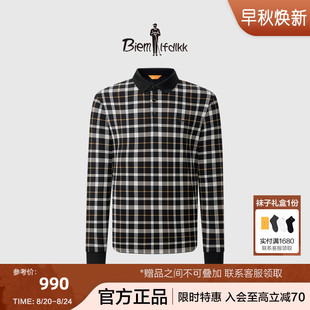 男 比音勒芬秋季 男士 上衣复古高格纹翻领T恤弹力挺括长袖 POLO衫