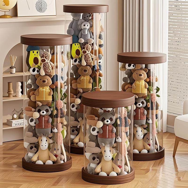 装娃娃收纳桶毛绒玩具玩偶公仔筒儿童圆柱透明整理筐大容量置物筒