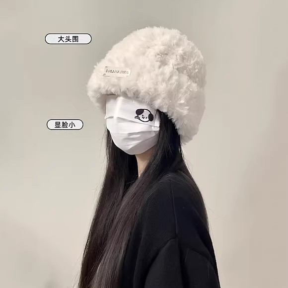 帽子秋冬季女款百搭针织包头显脸小东北保暖白色毛绒茸冷帽大头围