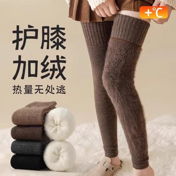 护腿护膝长筒袜套女秋冬季保暖加长过膝大腿袜防下滑腿套羊毛袜子
