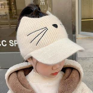 冬天保暖帽子女童可扎马尾空顶帽儿童2025新款 可爱加绒防风针织帽