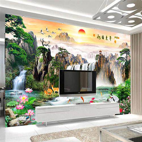 墙画客厅自粘壁画风景画防水贴画墙贴山水画贴纸电视背景墙装饰画