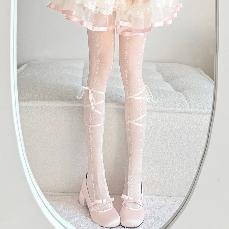 lolita白丝过膝袜女夏季薄款高筒大腿袜夏天袜子花边长筒袜