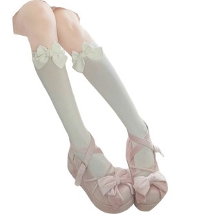 JK纯色 日系袜子洛丽塔甜美芭蕾风女生小腿袜立体蝴蝶结可爱薄款