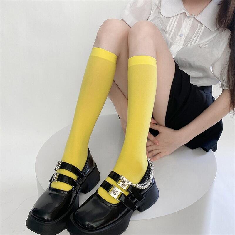 春夏薄款彩色小腿袜高弹天鹅绒糖果色美腿及膝袜日系y2k风长筒袜