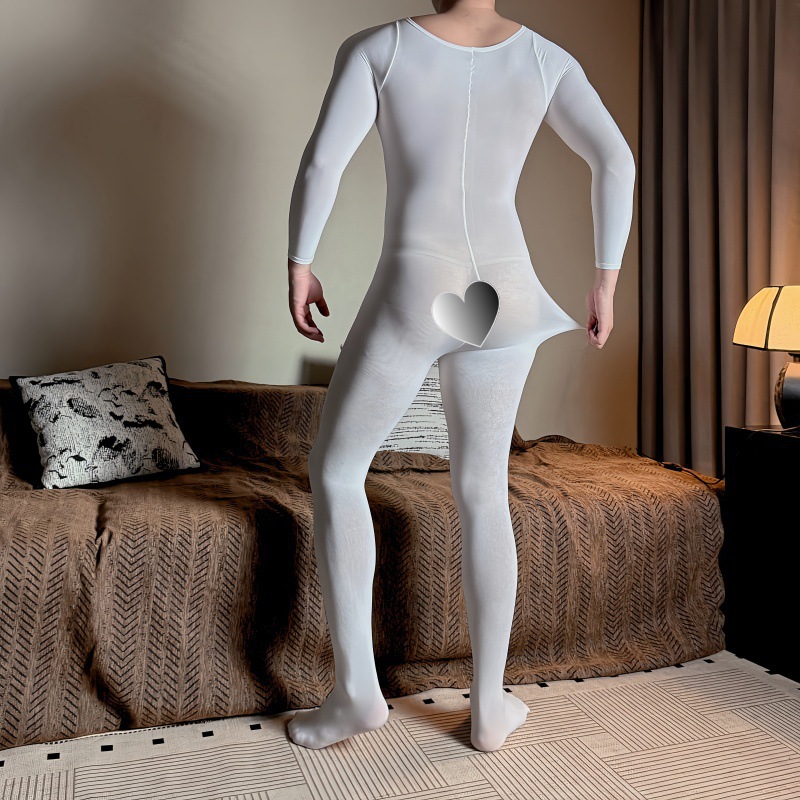 成人超柔天鹅绒连身袜连体衣丝袜高弹性感男士全身白色120D