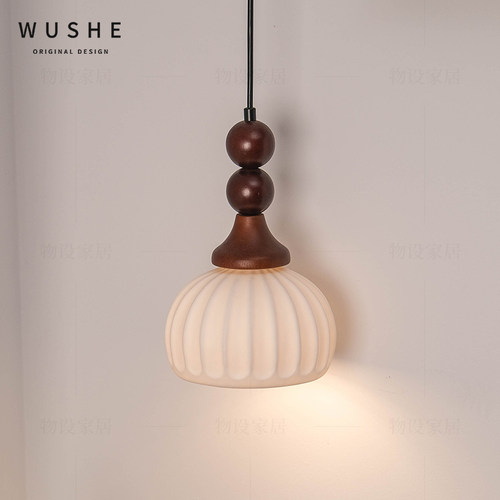 法式复古陶瓷小吊灯实木床头