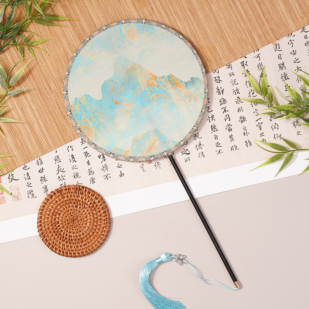 千里江山图古风团扇古典宋锦扇子