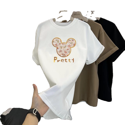 白色短袖T恤女2025新款搭配鲨鱼裤上衣纯棉中长款遮屁股半袖打底