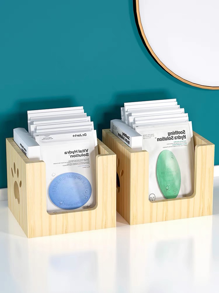 面膜收纳盒面膜盒子化妆品桌面收纳架面膜盒护肤品实木架子置物架