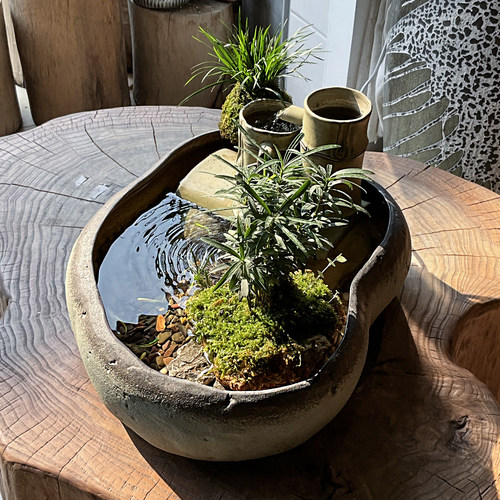 溪流小景中式桌面陶瓷青鳉鱼缸