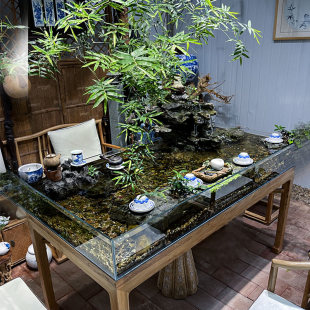 物喜一侘造景全套生态鱼缸大型茶桌自循环中式水景水族创意流水缸