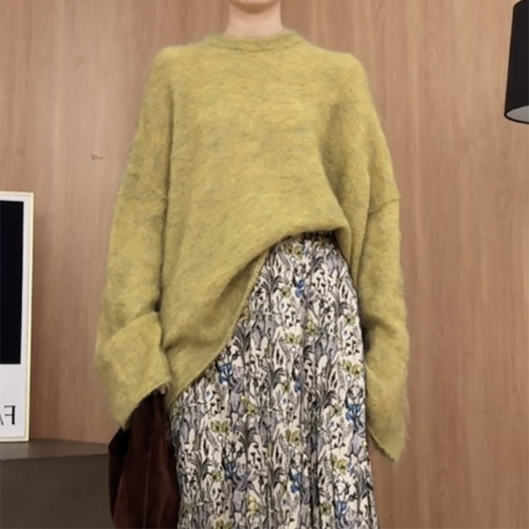 FAIRY  南非baby超幼细马海毛油画混色 不规则下摆拉毛针织