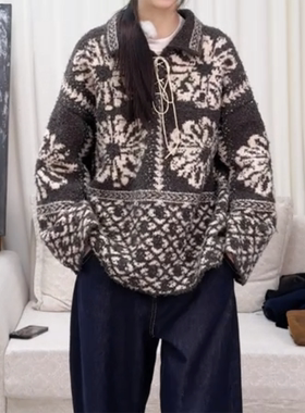 trou 黑洞 24秋冬新款复古提花毛衣宽松慵懒费尔岛毛线衣毛衫