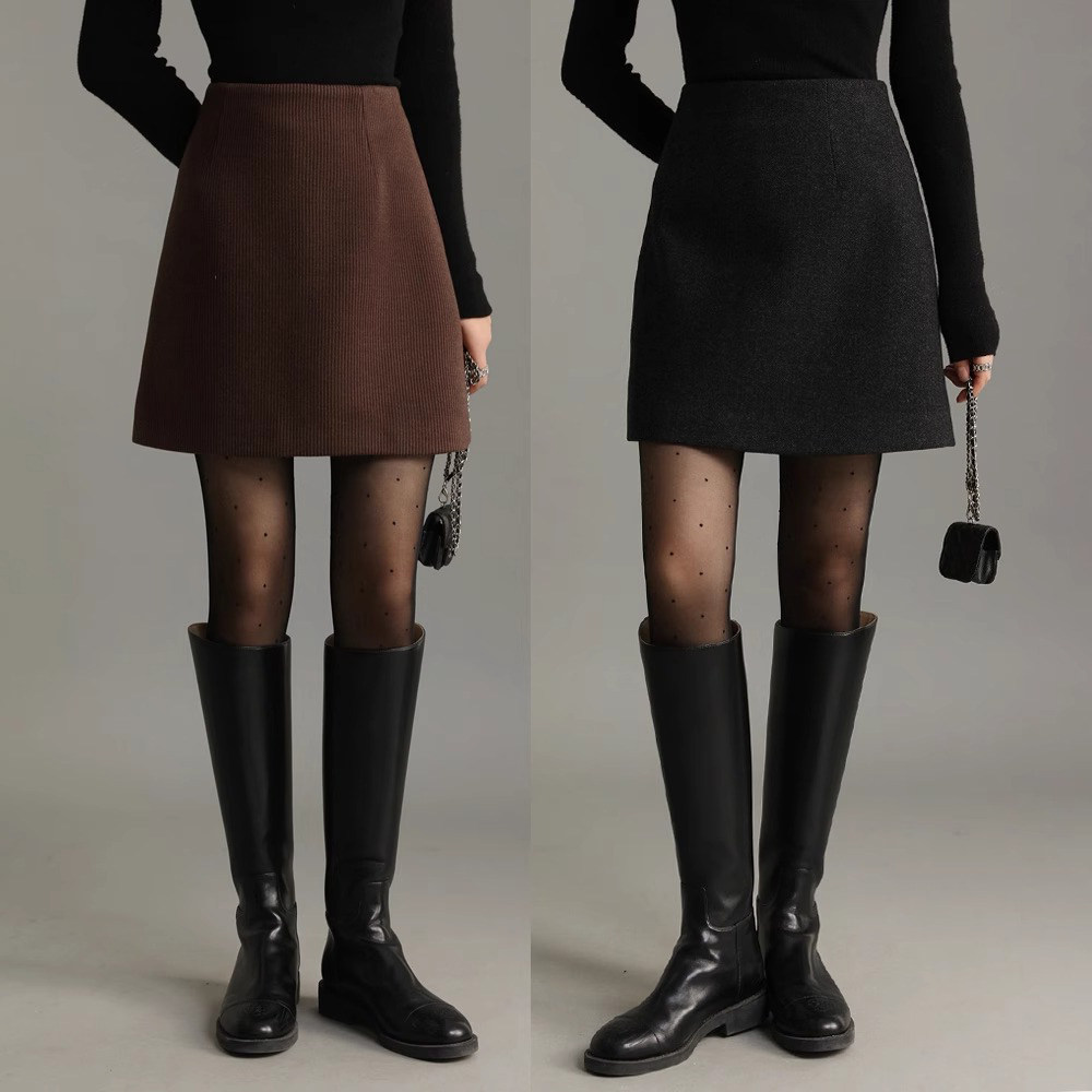 FANLE 遮胯显瘦抗皱羊毛时髦a字显瘦高腰短裙半身裙女