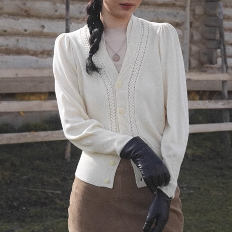 Ginger经典返场 亦舒女郎系列 古典绞花 羊绒羊毛开衫秋冬修身