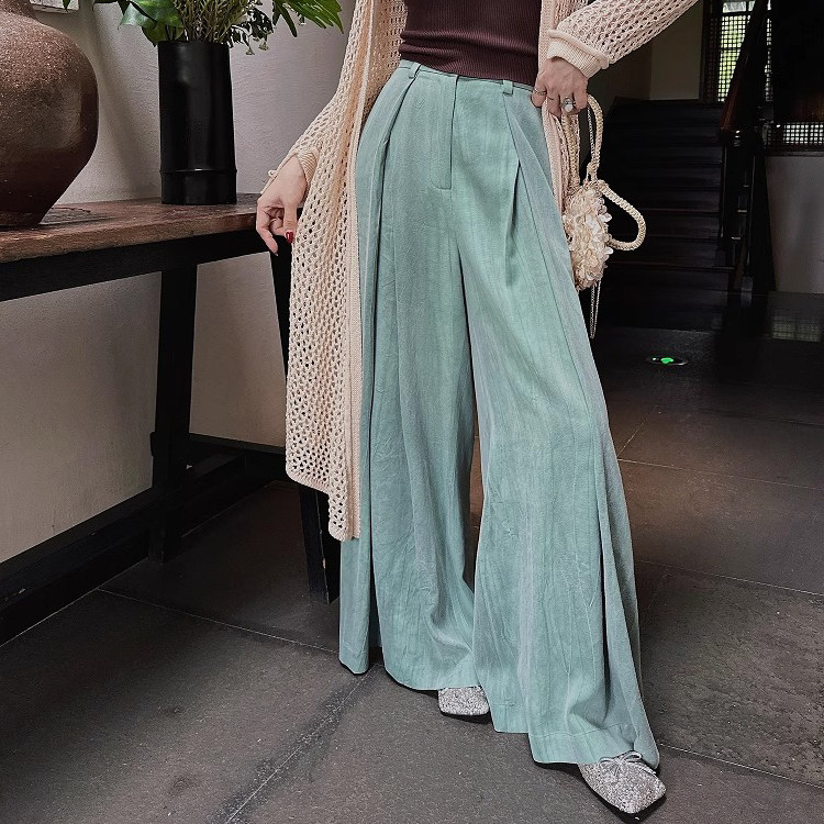 三吉「4/26晚8点新品95折」【南风】天丝压皱复古侘寂阔腿裤