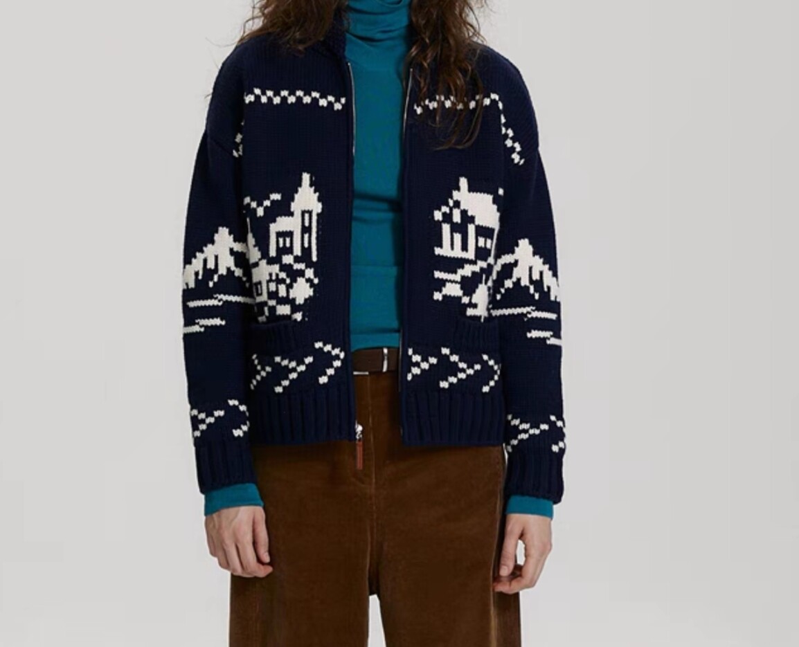 Rien董洁同款冰岛图案复古提花毛衣外套冬日羊毛针织开衫24秋冬