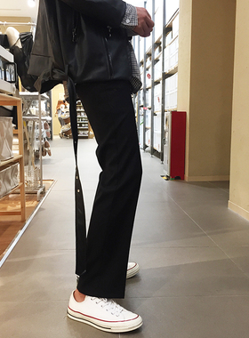韩国风西裤男潮 小直筒微喇叭西裤潮 复古vibe风微阔腿黑色休闲裤