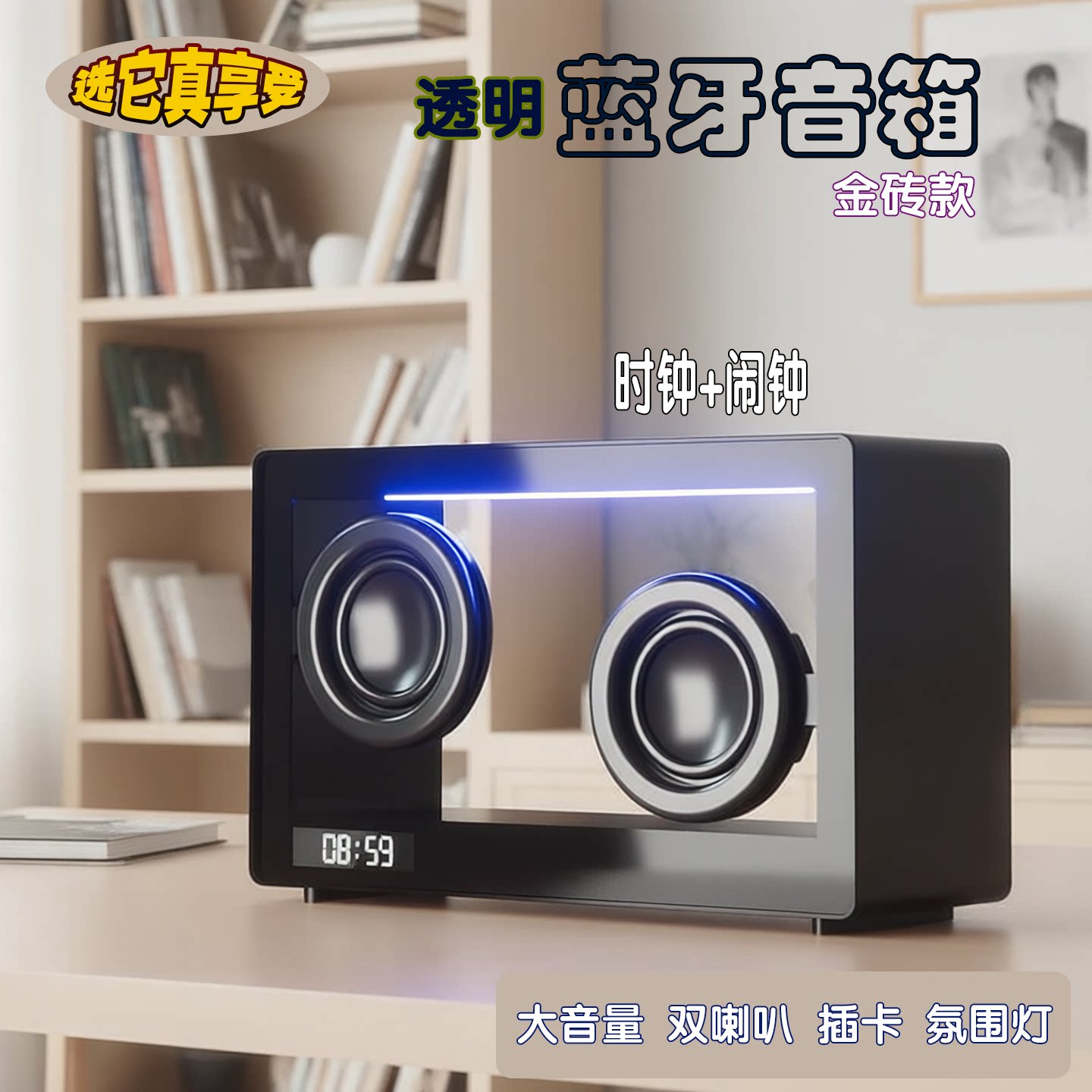 新款创意礼品时钟双喇叭蓝牙音箱