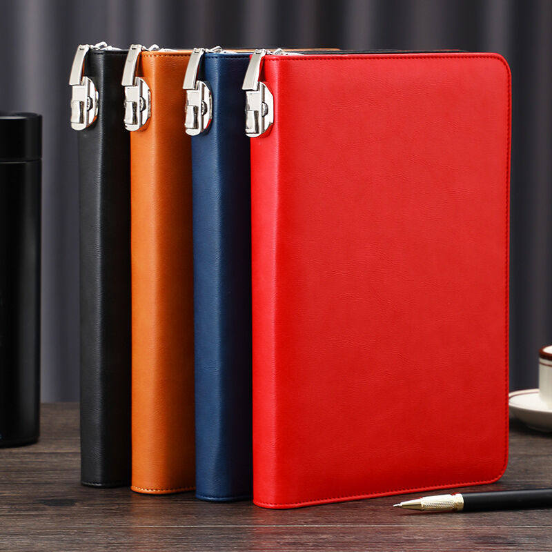 朗捷（longe）密码锁笔记本子带拉链活页记事本多功能密码本商务