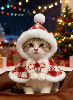 猫咪圣诞披风狗狗新年披肩宠物围脖围巾英短秋冬衣服保暖泰迪项圈