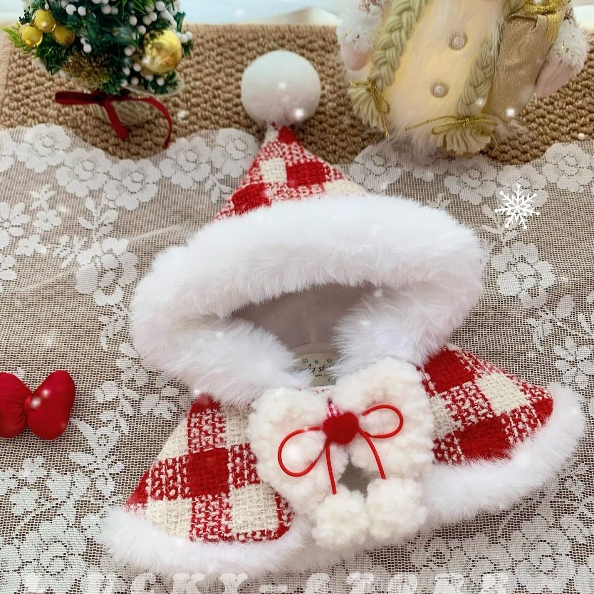 猫咪圣诞披风狗狗新年披肩宠物围脖围巾英短秋冬衣服保暖泰迪项圈