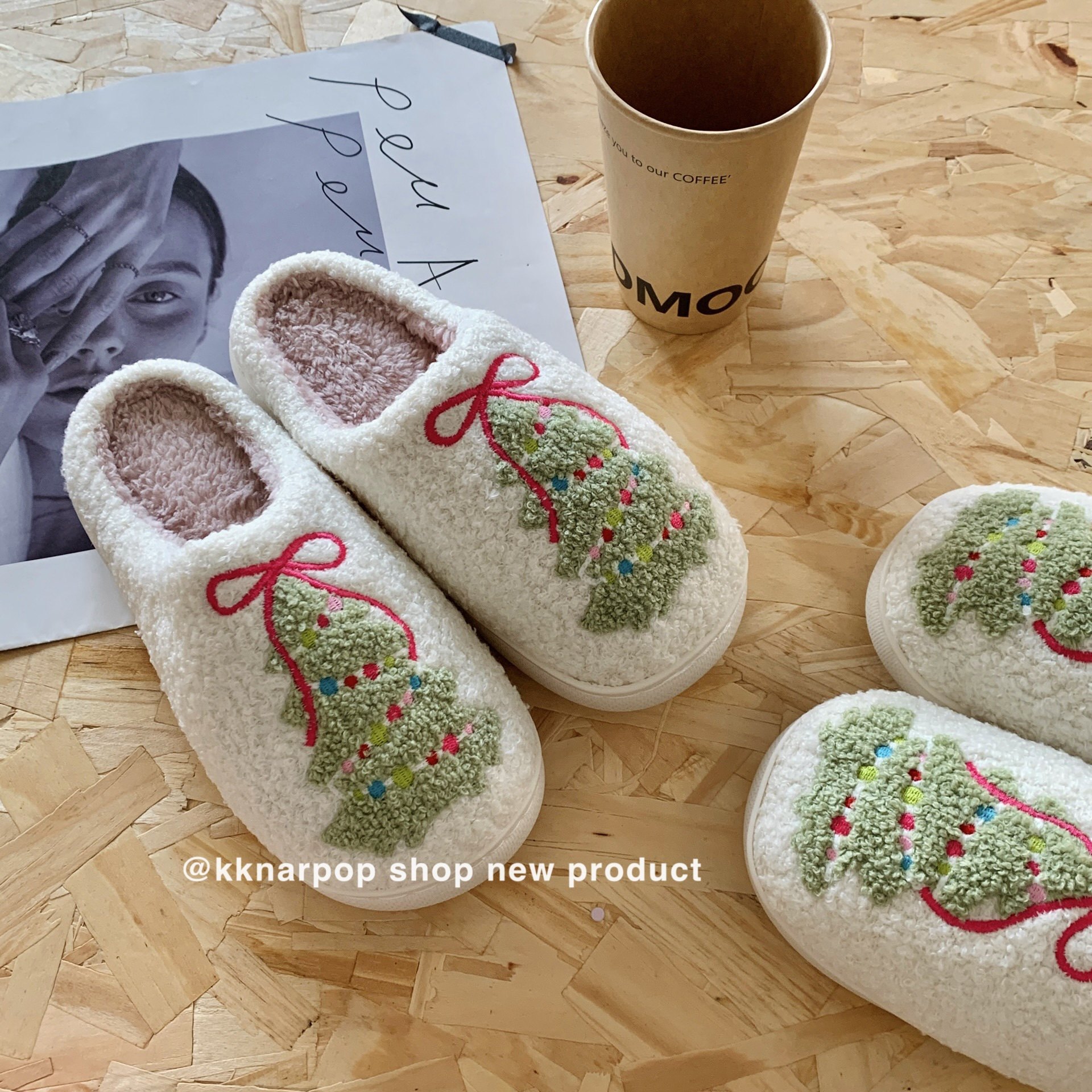 温暖冬日~圣诞树棉拖鞋新款高颜值简约ins韩风小众居家拖鞋情侣款,居家布艺,居家棉拖/棉鞋,淘宝优惠券,粉丝福利购,淘宝优惠卷