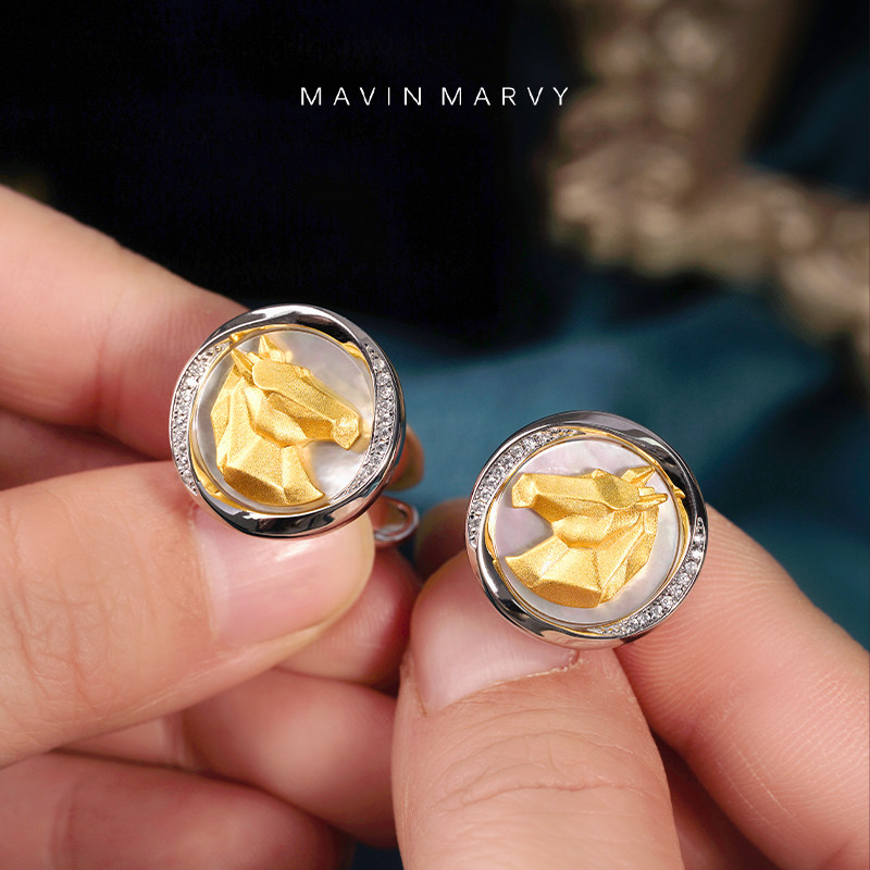 【新年礼物】MavinMarvy本命年生肖马袖扣午马925银法式衬衫袖扣