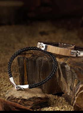 MavinMarvy 真皮925纯银手链男生潮高级感小众设计男士手饰