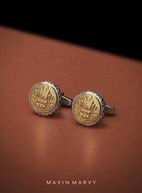 MAVIN MARVY原创新品佛藏文化金刚杵 黄财神袖扣925银镶嵌18K金