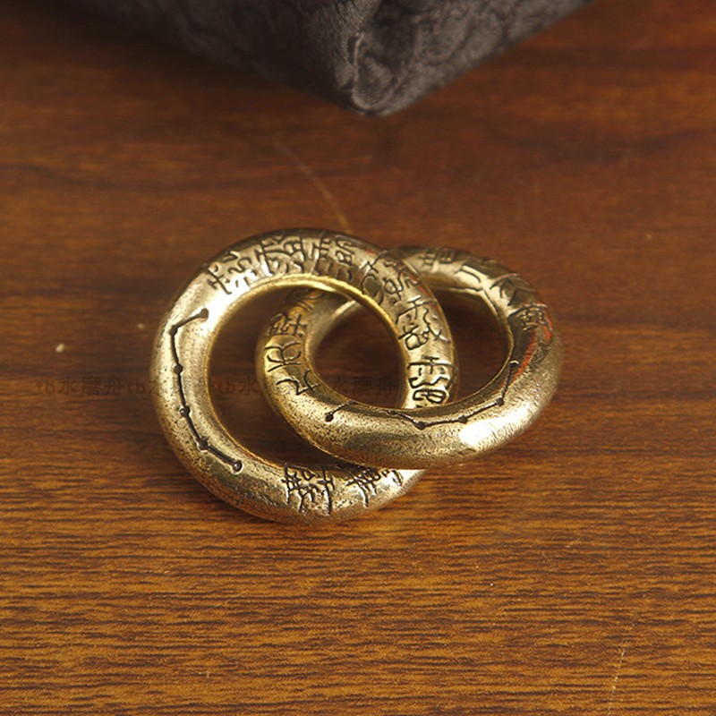 纯黄铜双环乾坤圈实心文玩手把件