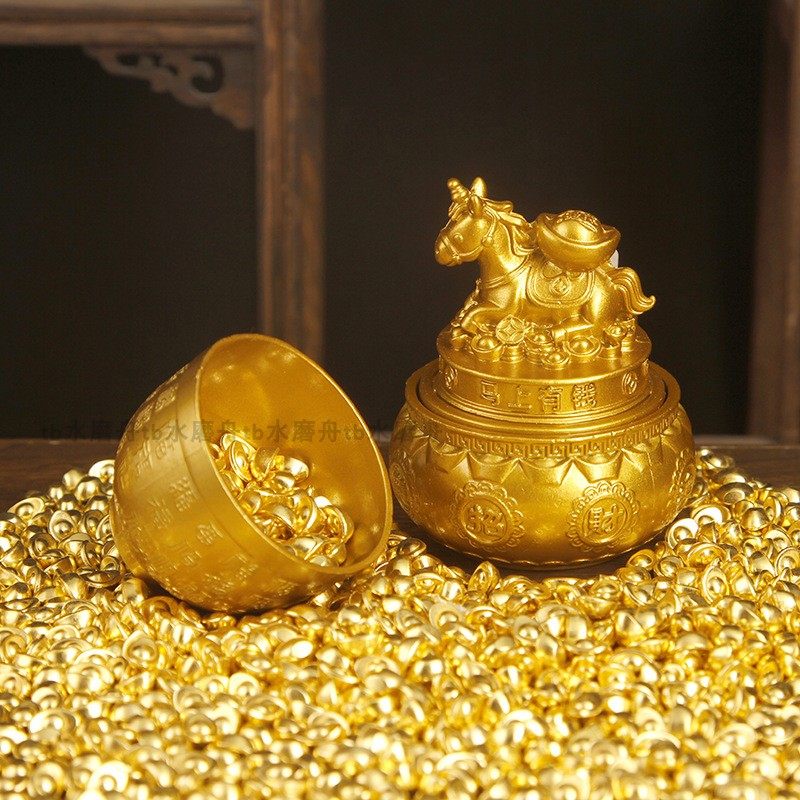 2026新年仿真黄金子迷你金元宝聚宝盆办公室桌面创意奇趣小装饰品